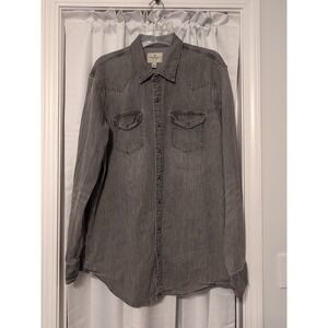 American‎ Eagle Men Pearl Snap Gray Acid Wash Long Sleeve Denim Western Shirt XL